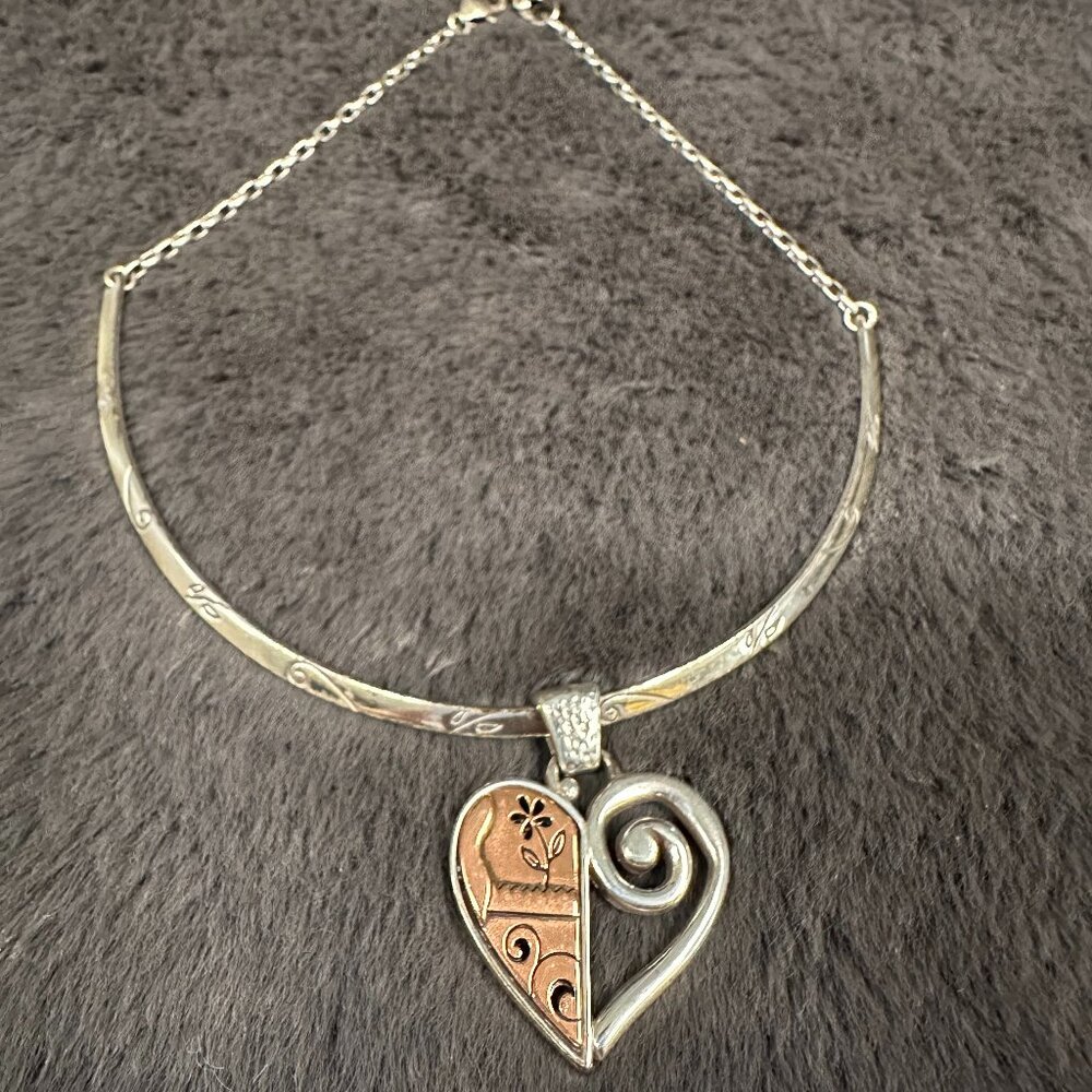 Brighton Copper Silver Brass Reversible Heart Necklace